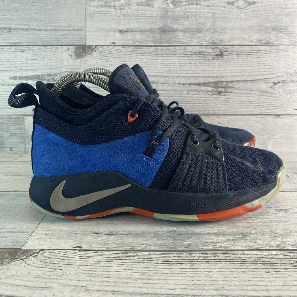 Nike PG 2 Youth Shoes 5.5 Blue Orange Multi Basketball Sports Kids Sneakers Nice